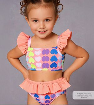 Biquíni Coração Laranja - 2339 De 2 a 3 anos