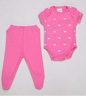 Conjunto Body Com Culote Laço De 0 a 12 meses