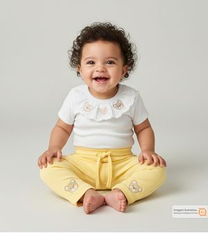 Conjunto Body Ursinhos e Renda Amarelo