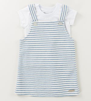 Conjunto Salopete/Blusa Listras Brilhantes Azul