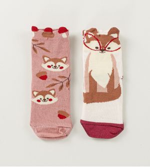 Kit Meia Soquete Infantil 3D Raposa com 2 Unidades