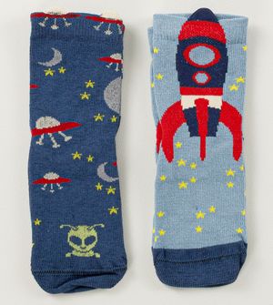 Kit Meia Soquete Infantil 3D Foguete com 2 Unidades