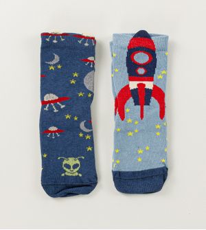 Kit Meia Soquete Infantil 3D Foguete com 2 Unidades