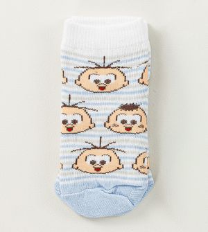 Kit Meia Soquete Turma da Mônica com 3 Unidades Tam. 17 à 22