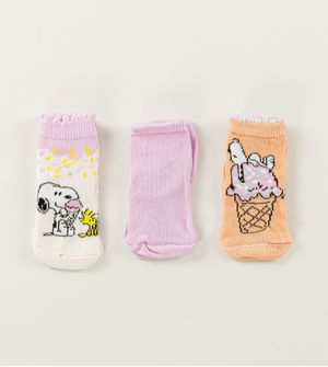 Kit Meia Soquete RN Snoopy com 3 Unidades Tam. 13 à 16