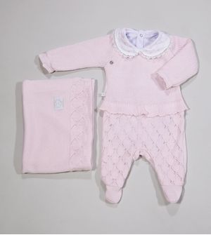 Saída Maternidade Tricot Com Manta Corações