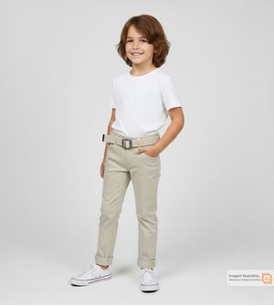 Calça Sarja com Cinto Bege