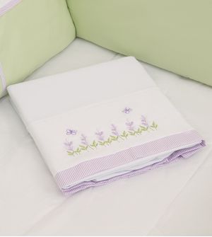 Jogo de Lençol para Berço Bordado Lavanda com 3 peças