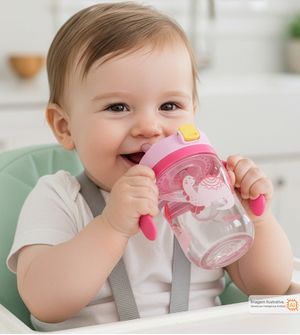 Copo de Treinamento Tritan com Canudo Dino Rosa 240ml Twibex