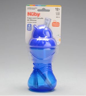 Copo com Canudo e Tampa Retrátil 300ml Azul