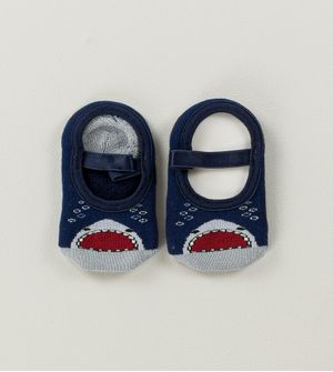 Meia Sapatilha Baby Antiderrapante Tubarão Marinho