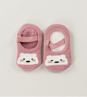 Meia Sapatilha Baby Antiderrapante Urso Rose