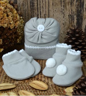 Kit Touca Luva e Sapato Pompom 1016 - Tam. RN