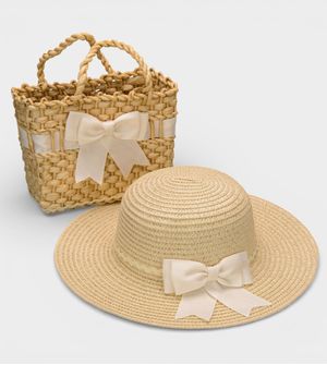 Bolsa de Palha com Chapéu Laço Off White