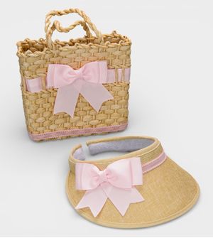 Bolsa de Palha com Viseira Laço Rosa