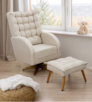 Poltrona Amamentação Ana Clara Balanço e Giro com Puff - Linho