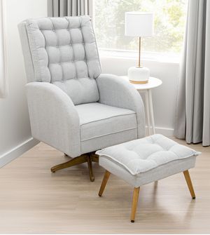 Poltrona Amamentação Ana Clara Balanço e Giro com Puff - Linho