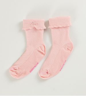 Meia com Bordado Rosa - Tam. 18 a 25