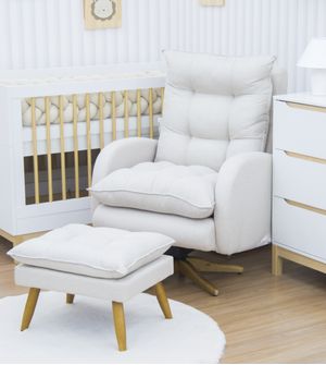 Poltrona Amamentação Cláudia Balanço e Giro com Puff Gariani