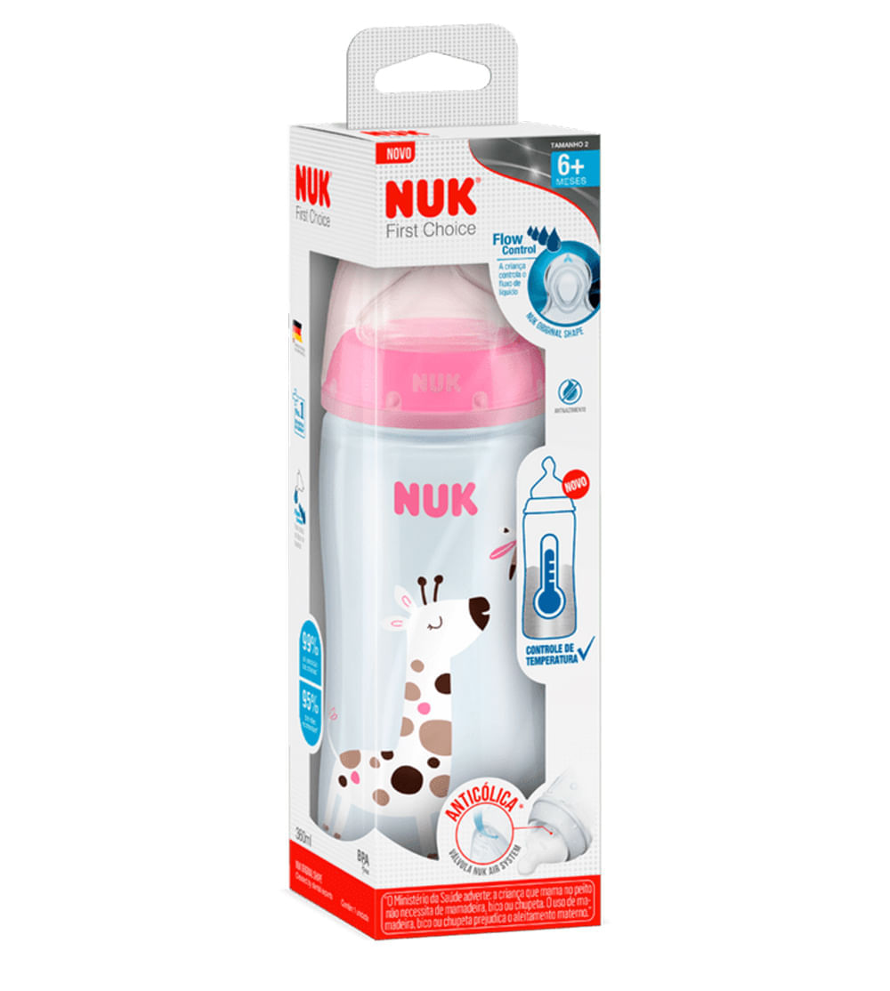 Mamadeira First Choice 300ml + 6 meses Nuk - Rosa - Alô Bebê