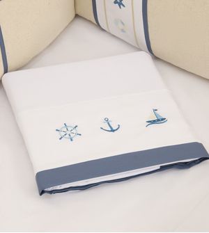 Jogo de Lençol para Berço Bordado Linho Náutico com 3 peças