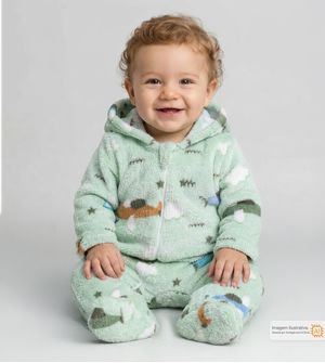 Macacão Pelúcia com Capuz Primeiro Voo