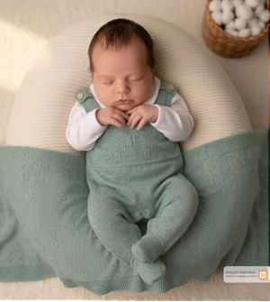 Saída Maternidade Tricot Jardineira Carrinho Verde 3 peças