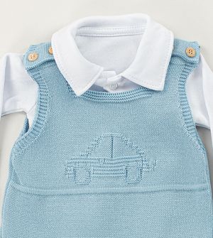 Saída Maternidade Tricot Jardineira Carrinho 3 peças