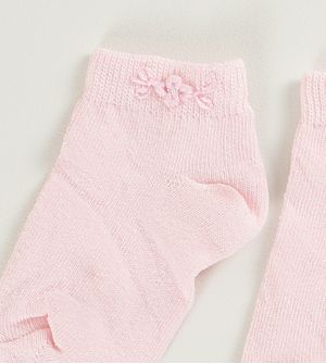 Meia com Bordado Florzinha Rosa - Tam. 18 a 25