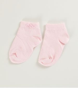 Meia com Bordado Florzinha Rosa - Tam. 18 a 25