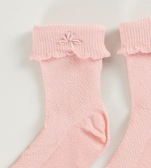 Meia com Bordado Rosa - Tam. 18 a 25