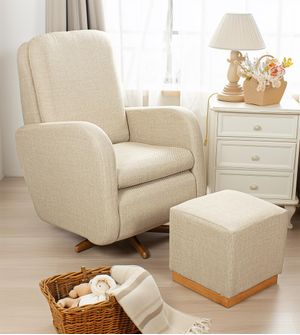 Poltrona Amamentação Nanda Balanço e Giro com Puff - Linho