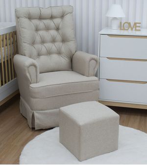 Poltrona Amamentação Alice com Puff e Balanço Linho Gariani