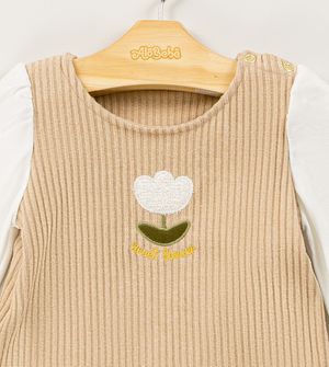 Vestido Manga Longa Sweet Flower Bege