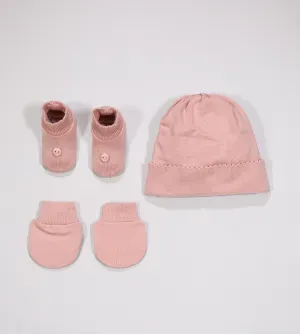 Kit Touca Luva e Sapato Botão Rose - Tam. RN