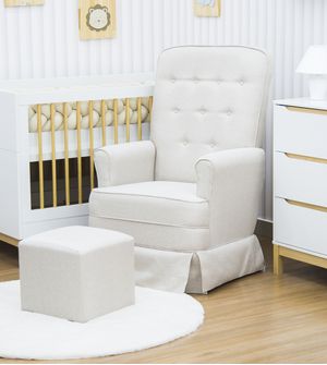 Poltrona Amamentação Julia Linho com Puff e Balanço Gariani