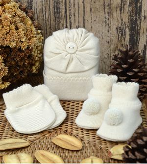 Kit Touca Luva e Sapato Pompom 1016 - Tam. RN