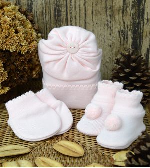 Kit Touca Luva e Sapato Pompom 1016 - Tam. RN