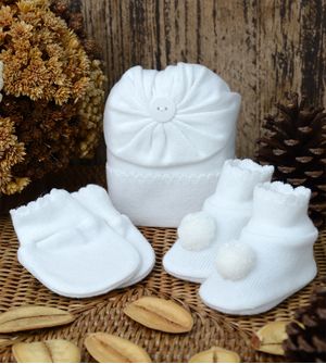 Kit Touca Luva e Sapato Pompom 1016 - Tam. RN