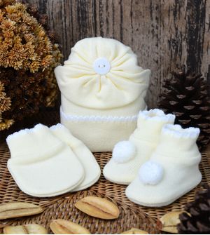 Kit Touca Luva e Sapato Pompom 1016 - Tam. RN