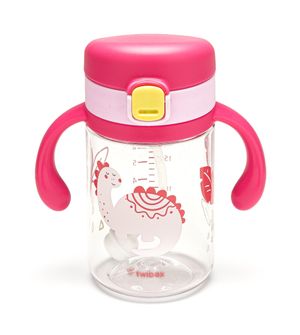 Copo de Treinamento Tritan com Canudo Dino Rosa 240ml Twibex
