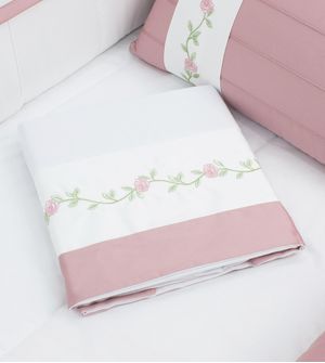 Jogo de Lençol para Berço Bordado Rosas com 3 peças