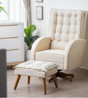 Poltrona Amamentação Ana Clara Balanço e Giro com Puff - Linho