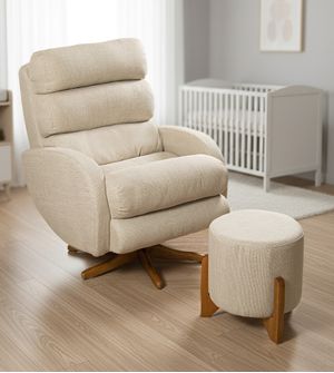Poltrona Amamentação Maite com Puff Balanço e Giro Gariani