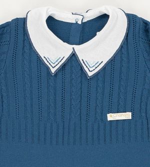 Saída Maternidade Tricô Pontos Delicados Azul
