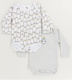 Kit Body Pinguim Cinza com 2 Unidades
