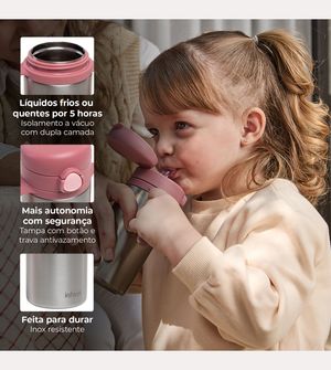Garrafa Térmica com Alça Brina Rosa 280ml Infanti