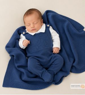 Saída Maternidade Tricot Jardineira Carrinho Marinho 3 peças