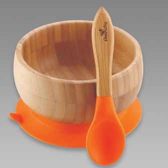 Tigela Bambu com Ventosa e Colher Laranja - AV005