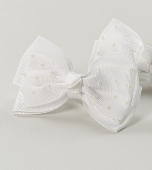 Bico de Pato Laço Mini Pérolas Branco com 2 unidades